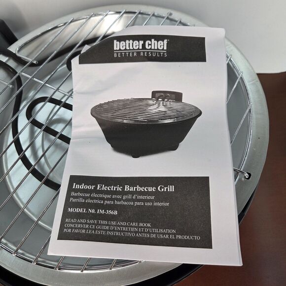 Better Chef Indoor Electric Barbecue Grill IM-356B 1000W Stainless Grates - Picture 5 of 9